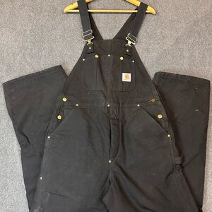 Vintage Carhartt Insulated Quilt Lined Bib Double Knee Overalls R02 BLK 36 x 32